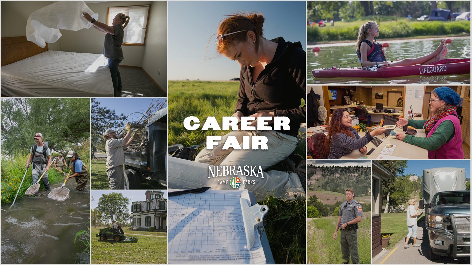 Collage of people working a variety of jobs in the outdoor setting