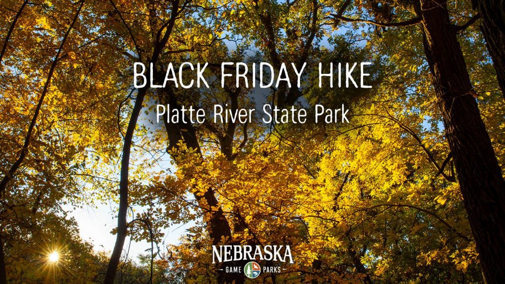 Black Friday Hike event cover with autumn trees at Platte River State Park