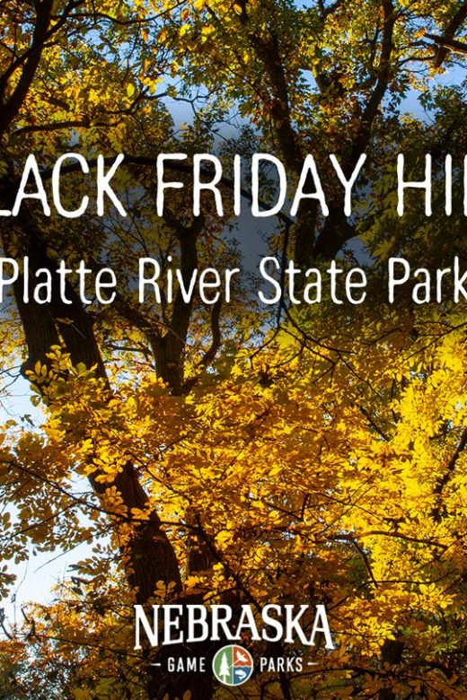 Black Friday Hike event cover with autumn trees at Platte River State Park