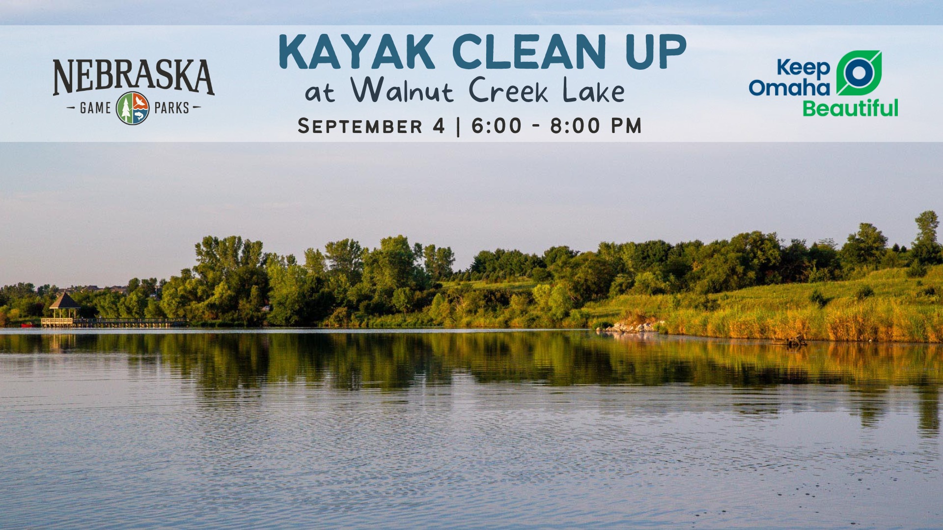 View of the lake at Walnut Creek Recreation Area in Nebraska.