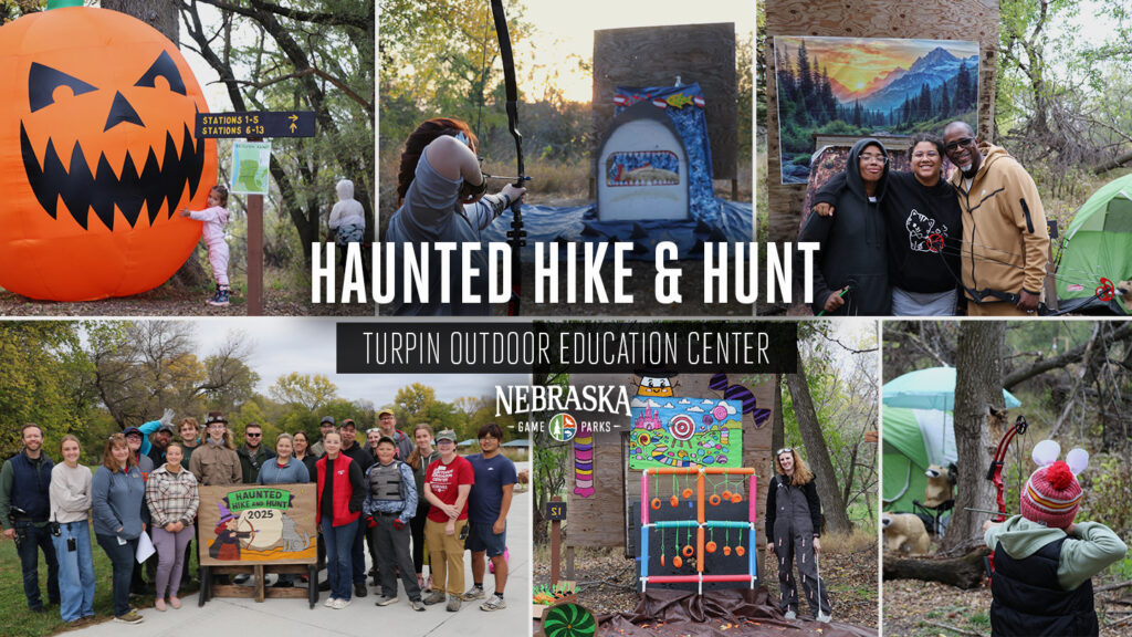 A collage of images from the Haunted Hunt and Hike event at the Turpin Outdoor Education Center.