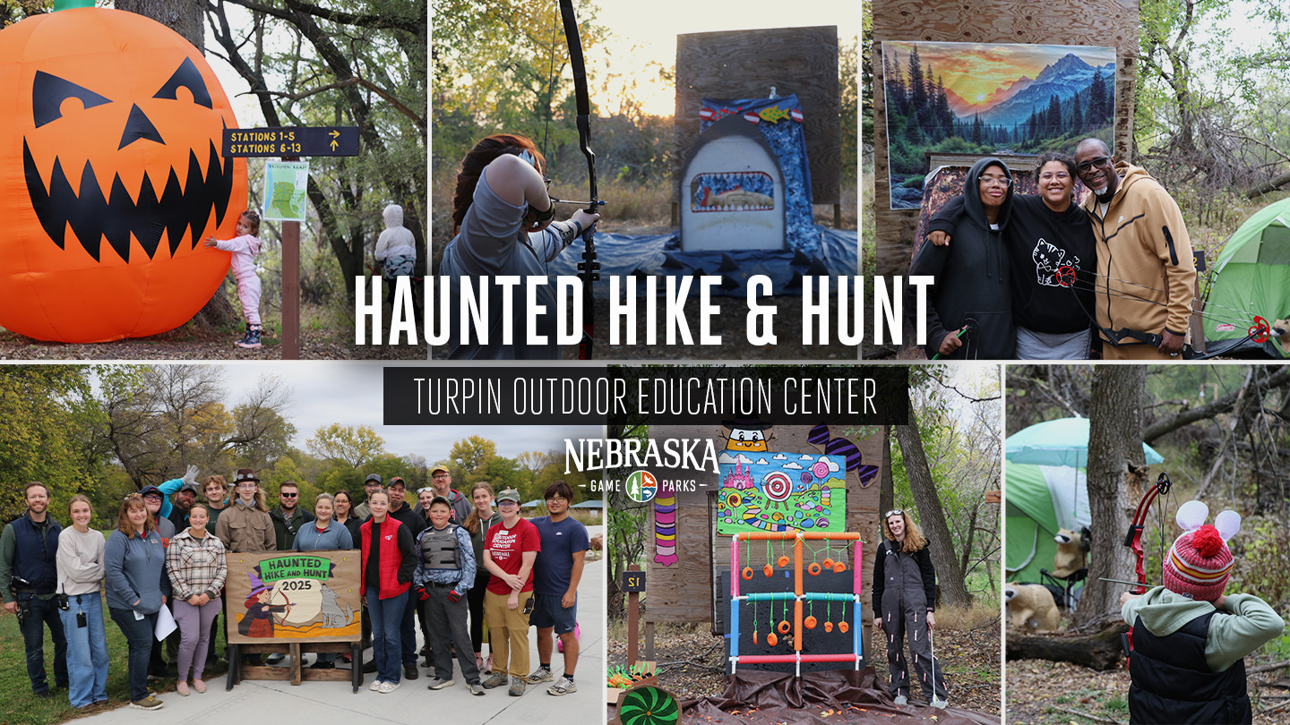 A collage of images from the Haunted Hunt and Hike event at the Turpin Outdoor Education Center.