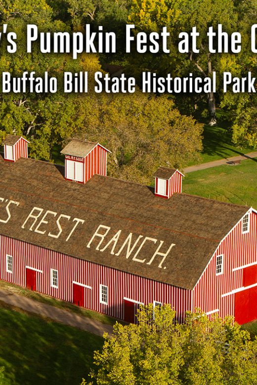 Aerial view of Scout's Rest Ranch Barn at Buffalo Bill State Historical Park.