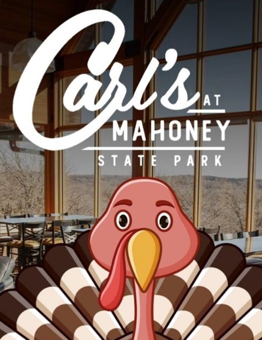 Carl's at Mahoney restaurant with a turkey illustration in the foreground.