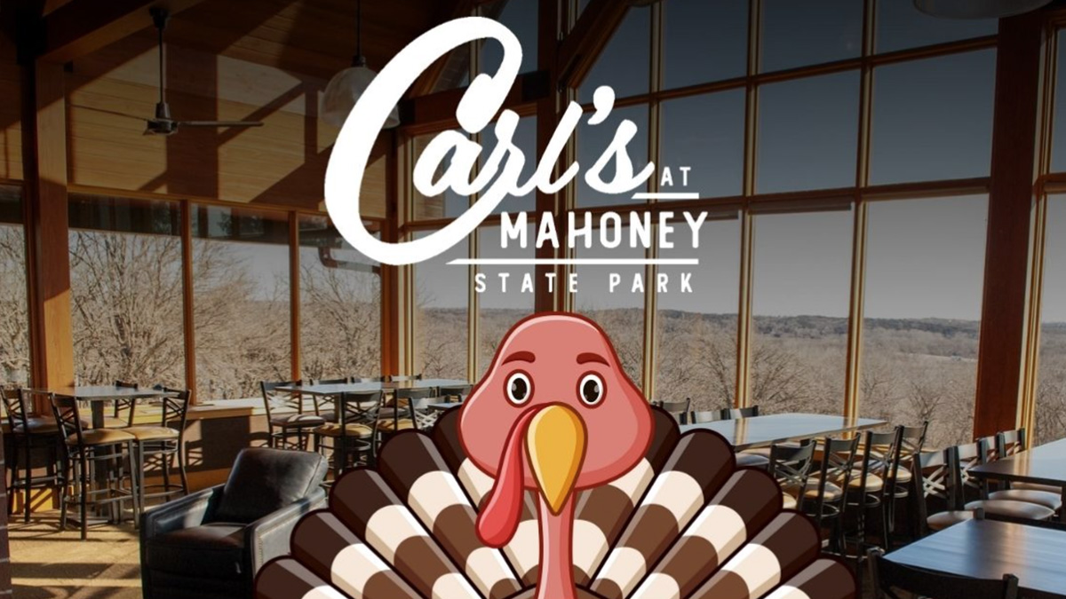 Carl's at Mahoney restaurant with a turkey illustration in the foreground.