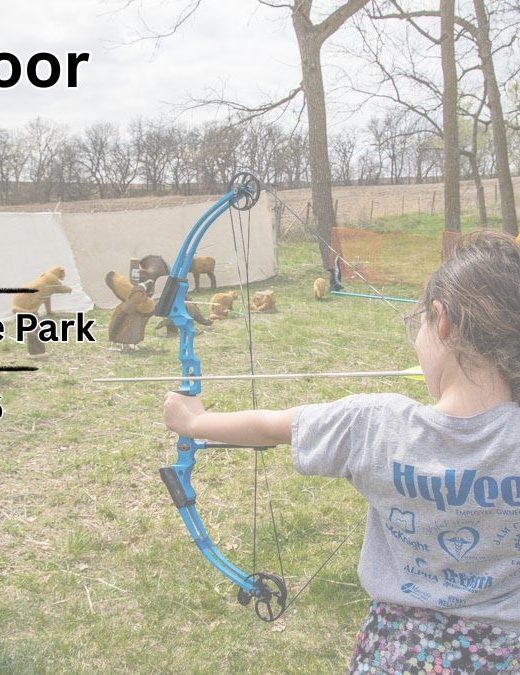 Graphic for the East Outdoor Discovery Program event at Platte River State Park featuring girl shooting archery.