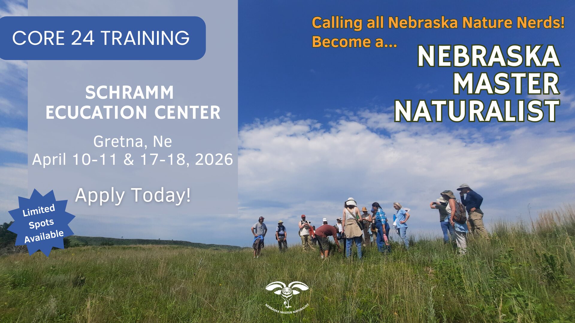 Graphic for Nebraska Master Naturalist training at Schramm Education Center.