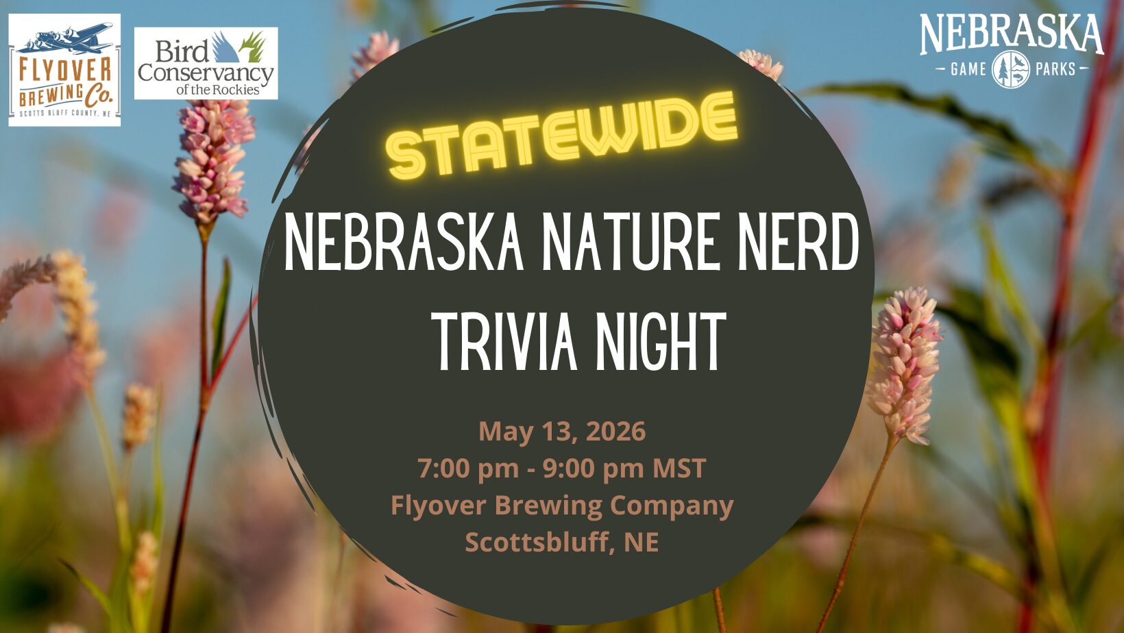 Event graphic for Nebraska Nature Nerd Night trivia.