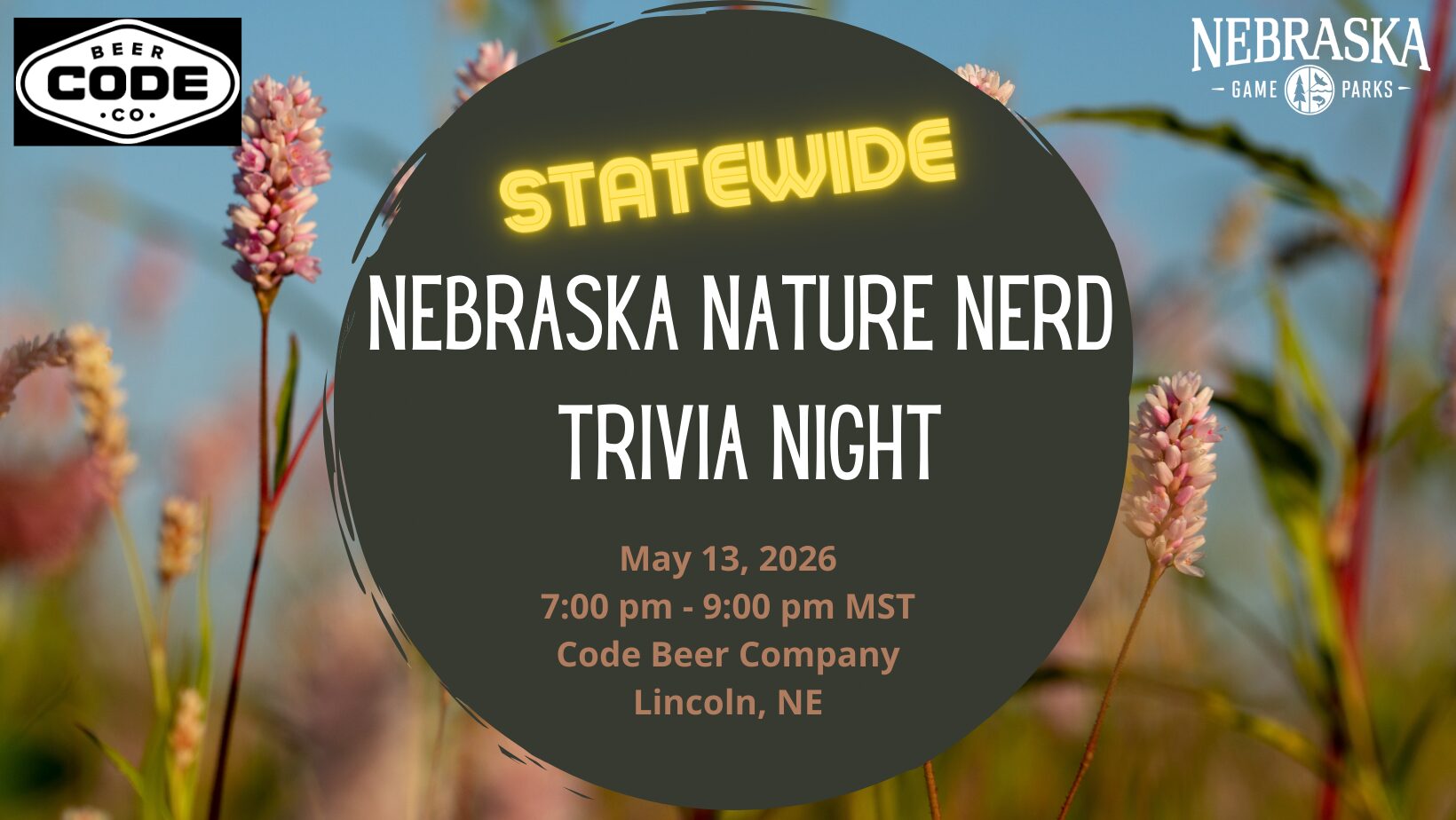 Event graphic for Nebraska Nature Nerd Night trivia.