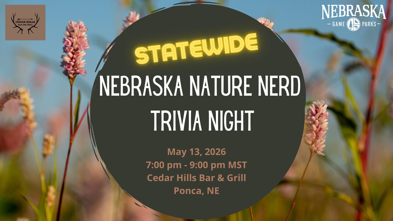 Event graphic for Nebraska Nature Nerd Night trivia.