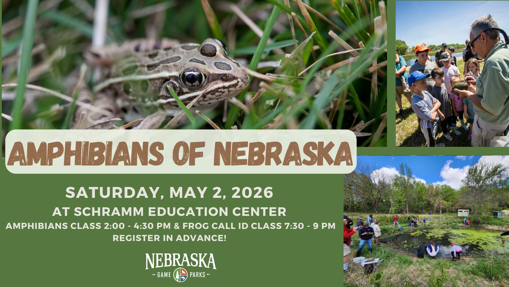 Amphibians of Nebraska. Saturday, May 2, 2026 at Schramm Education Center.