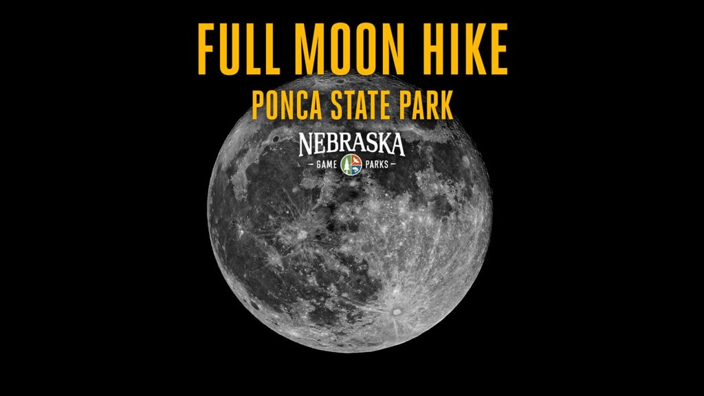 Full Moon Hike at Ponca State Park graphic featuring a full moon.