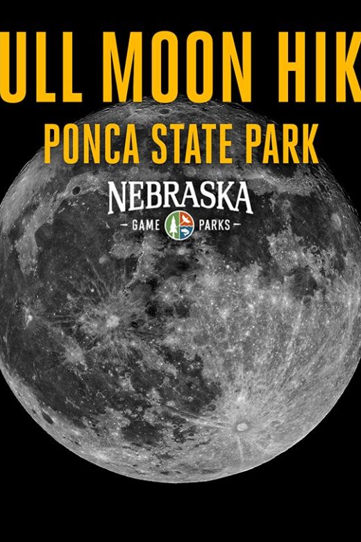 Full Moon Hike at Ponca State Park graphic featuring a full moon.