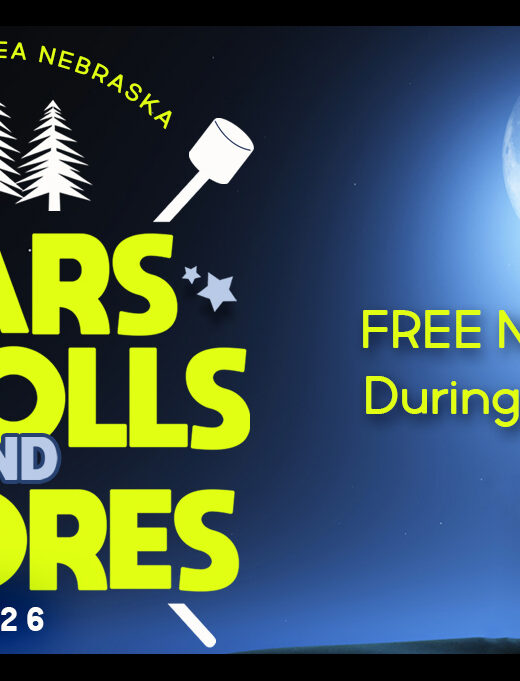Event graphic for stars, strolls and s'mores at Skyview Lake.