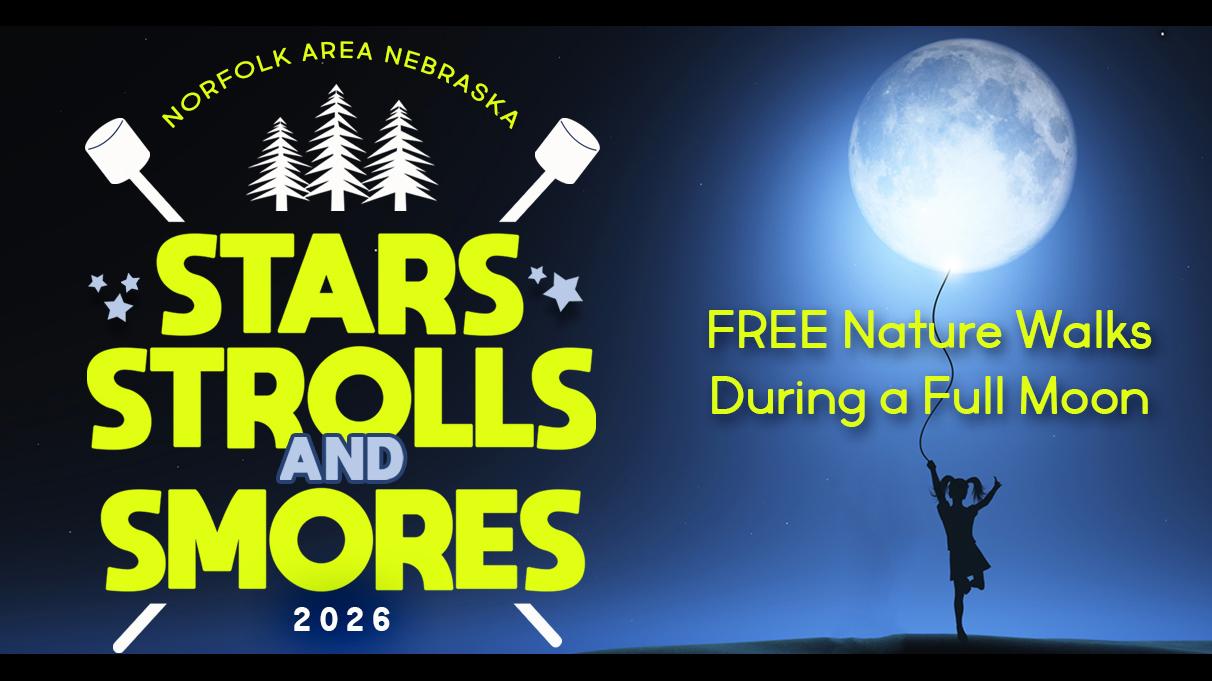 Event graphic for stars, strolls and s'mores at Skyview Lake.