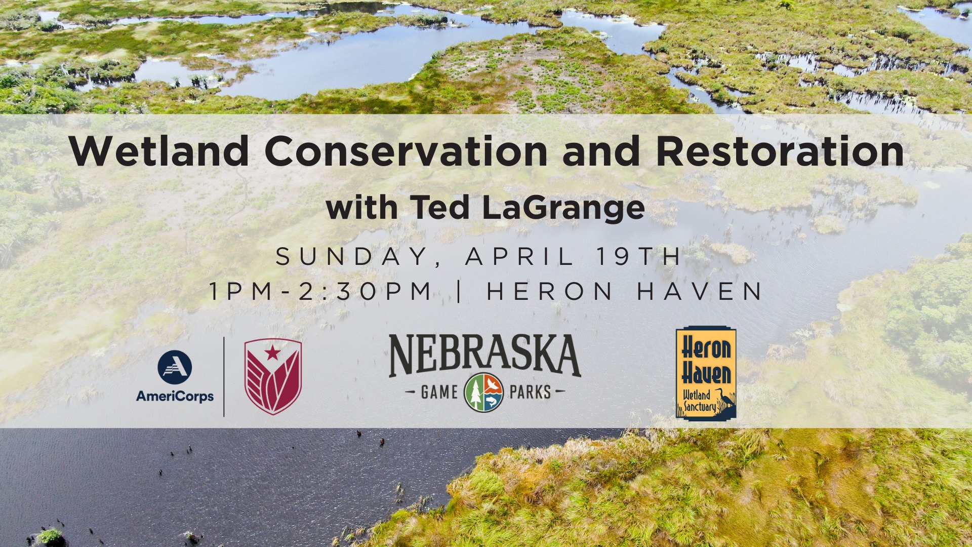 Event graphic for a Wetland Conservation and Restoration program at Heron Haven Nature Center