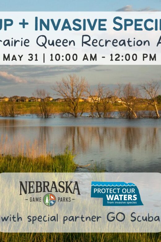 Event graphic for a kayak clean up at Prairie Queen Recreation Area.