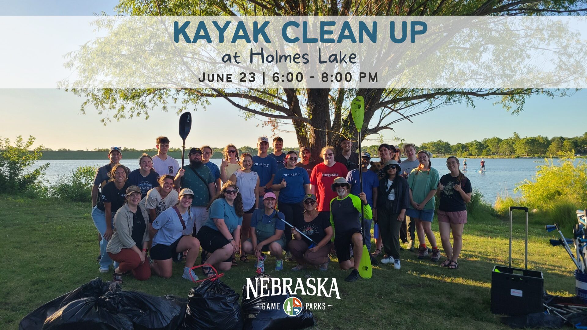 Event cover for kayak clean up at Holmes Lake.
