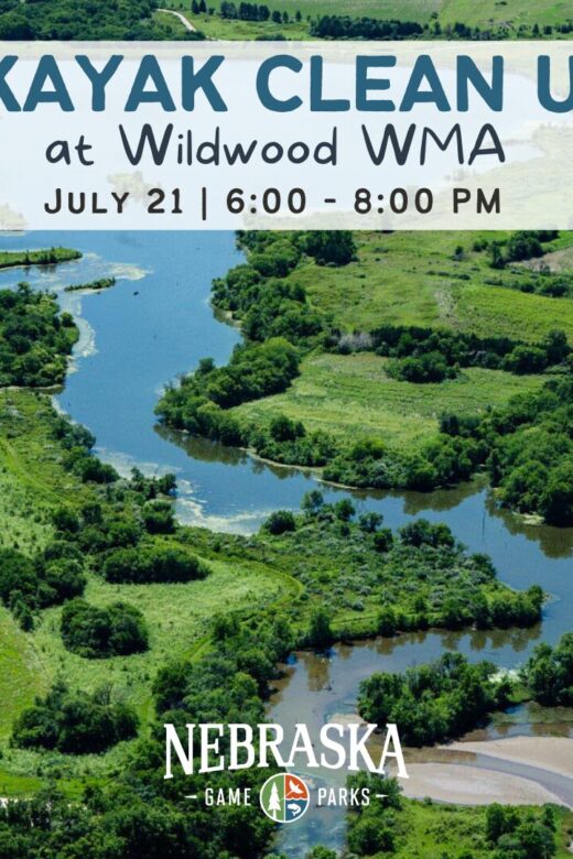 Event graphic for kayak clean up at Wildwood WMA.