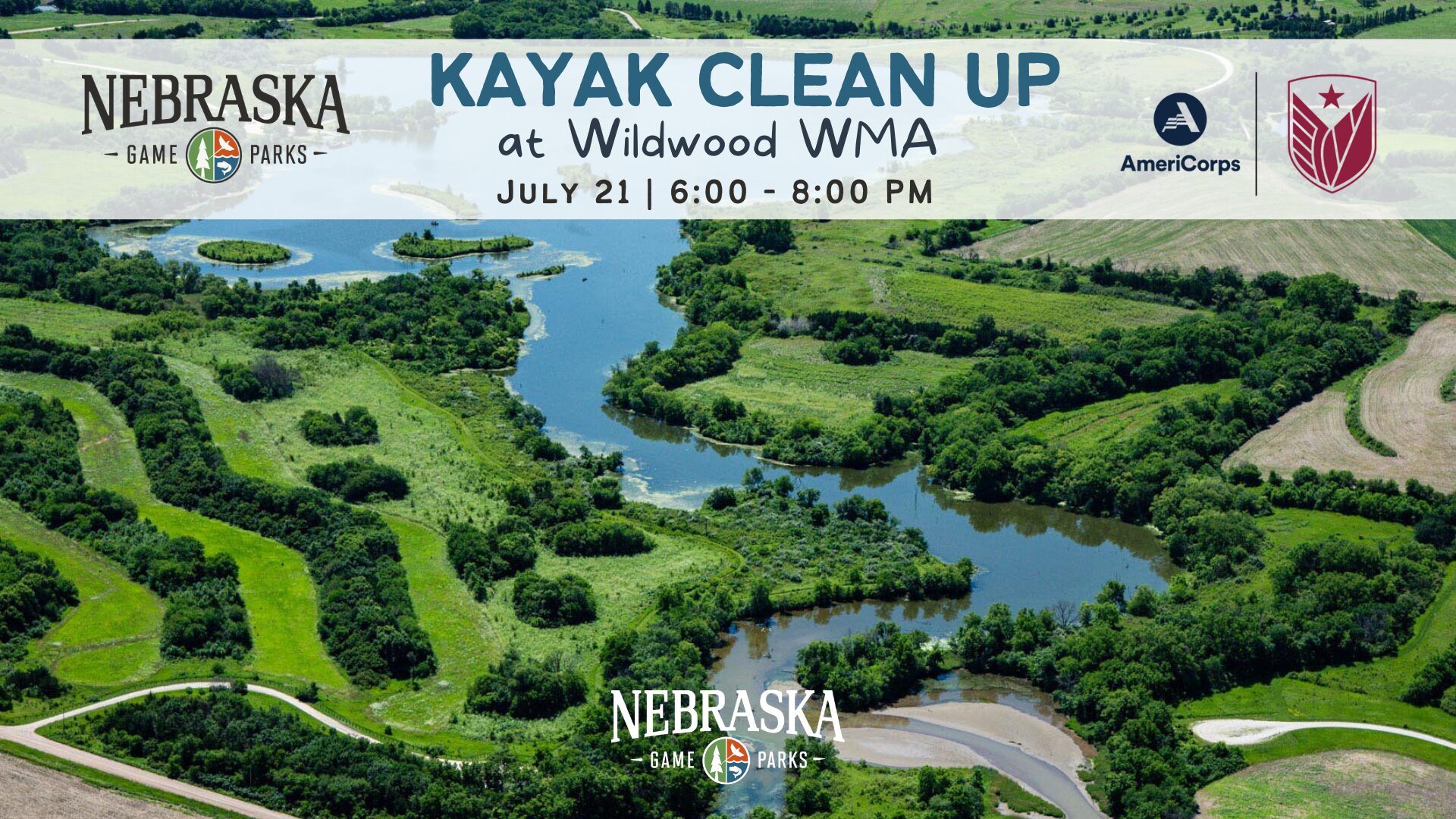 Event graphic for kayak clean up at Wildwood WMA.