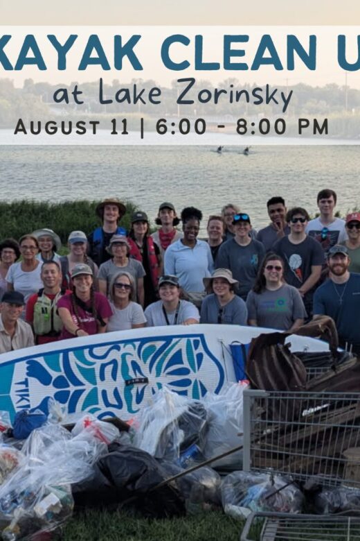 Event graphic for a kayak clean up at Zorinsky Lake.
