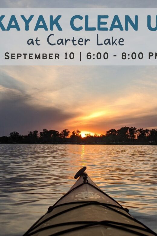 Event graphic for a kayak clean up at Carter Lake in Omaha.