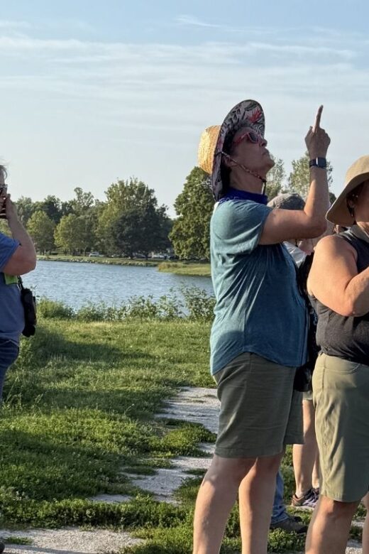 A group of women birding at a park.