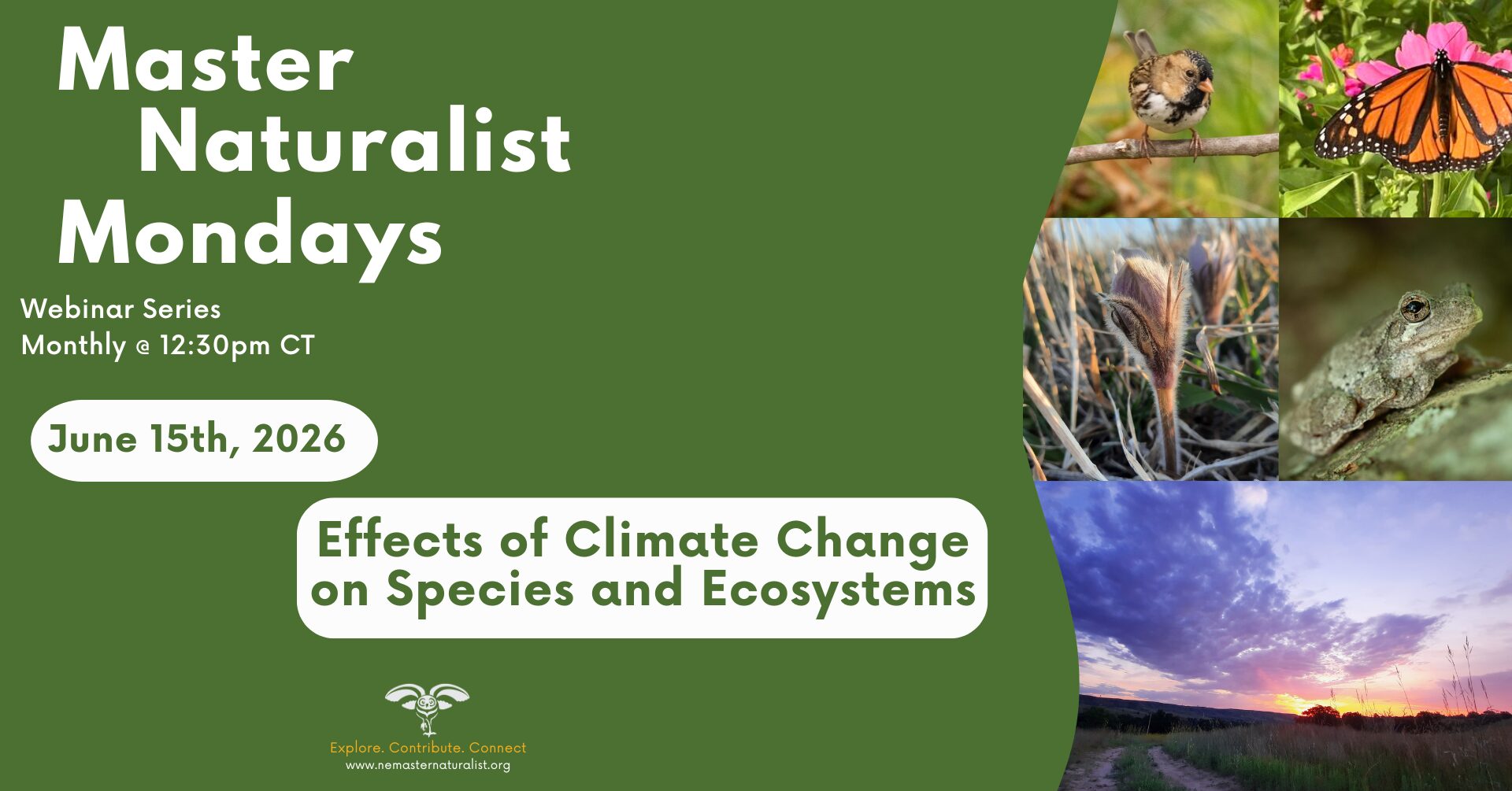 Event graphic for Master Naturalist Monday webinar about effects of climate change.