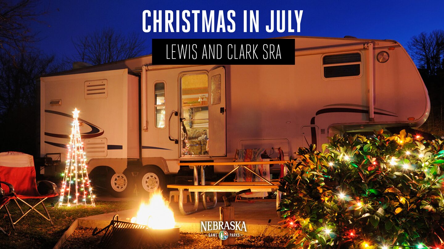 A campsite decorated for Christmas during summer.