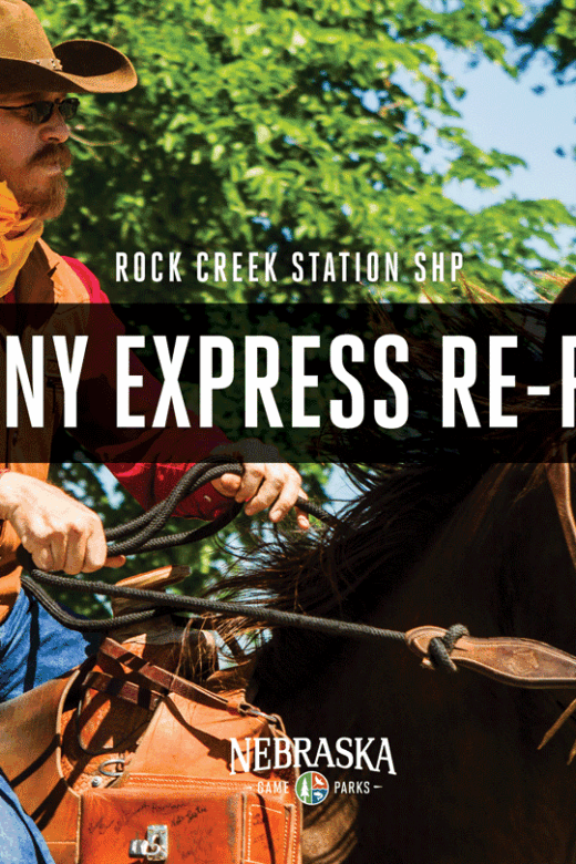 A historical reenactor rides a horse during the Pony Express Re-ride event.