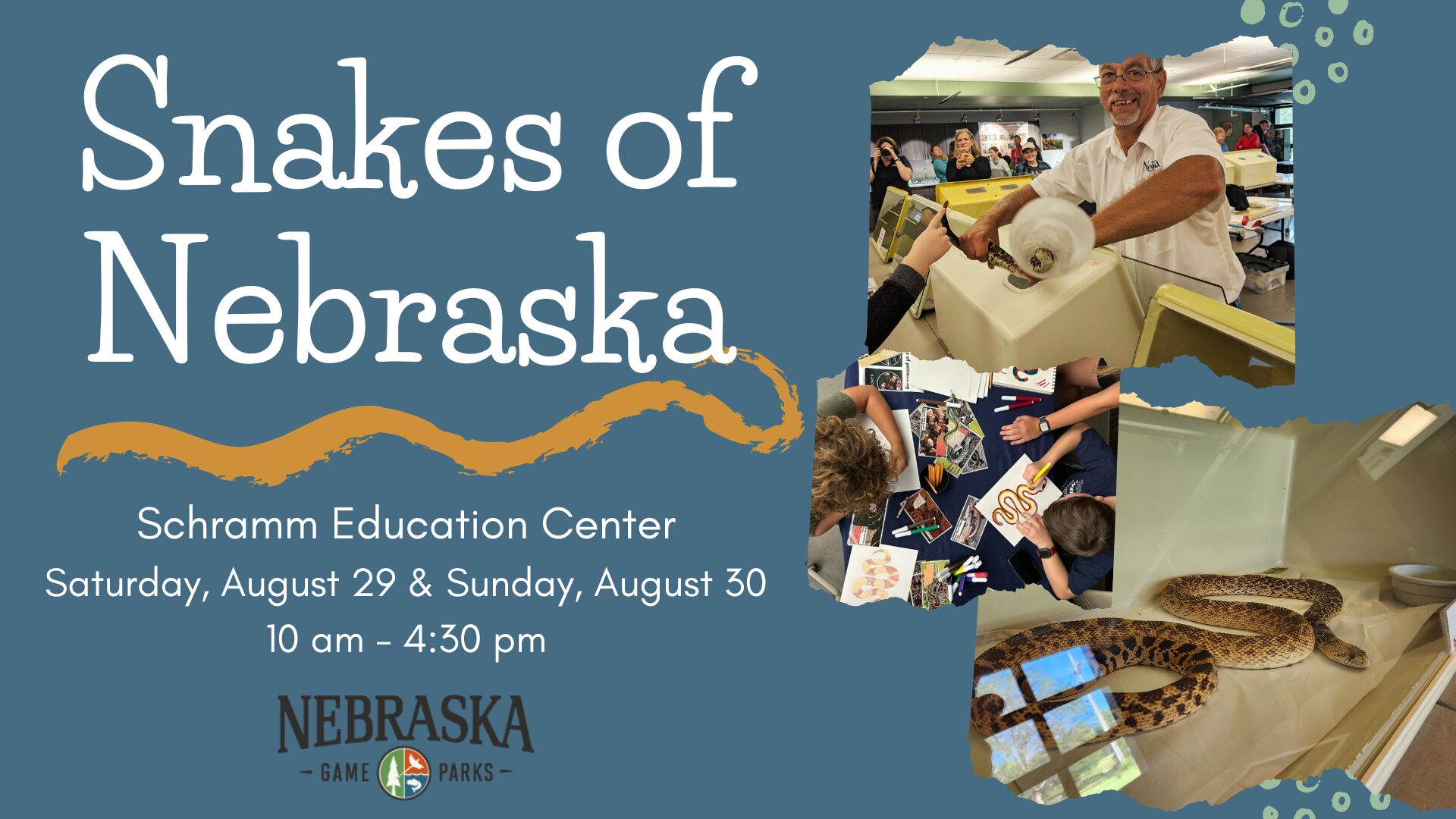 Event graphic for Snakes of Nebraska at Schramm Education Center