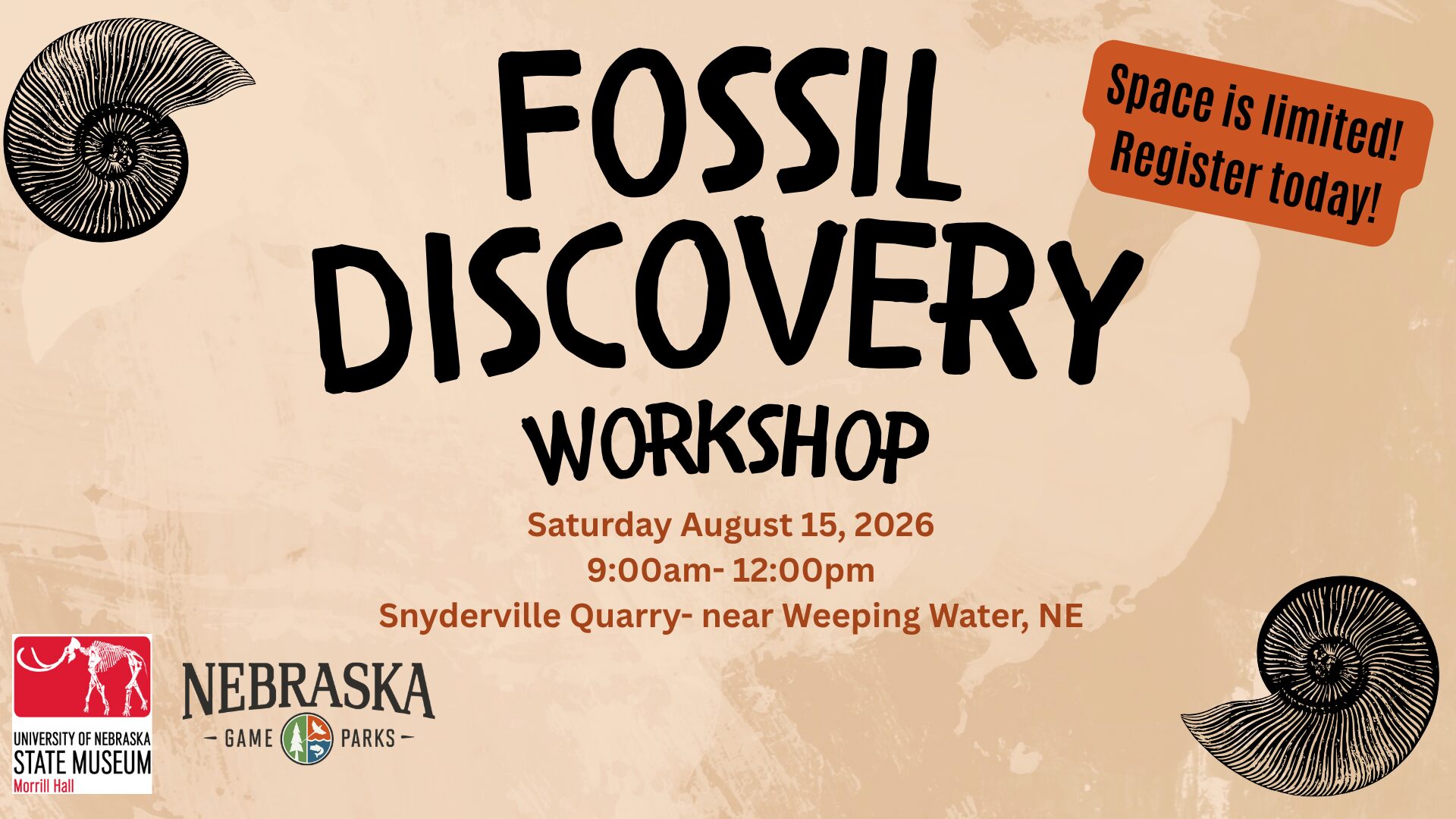 Event graphic for Fossil Discovery Workshop.