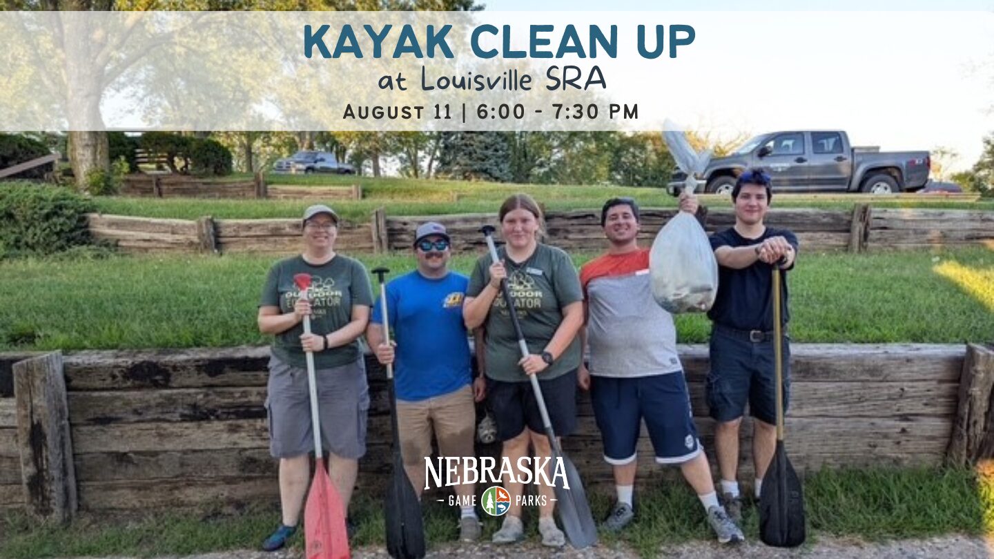 Event graphic for Kayak Clean Up at Lousville SRA on August 11.