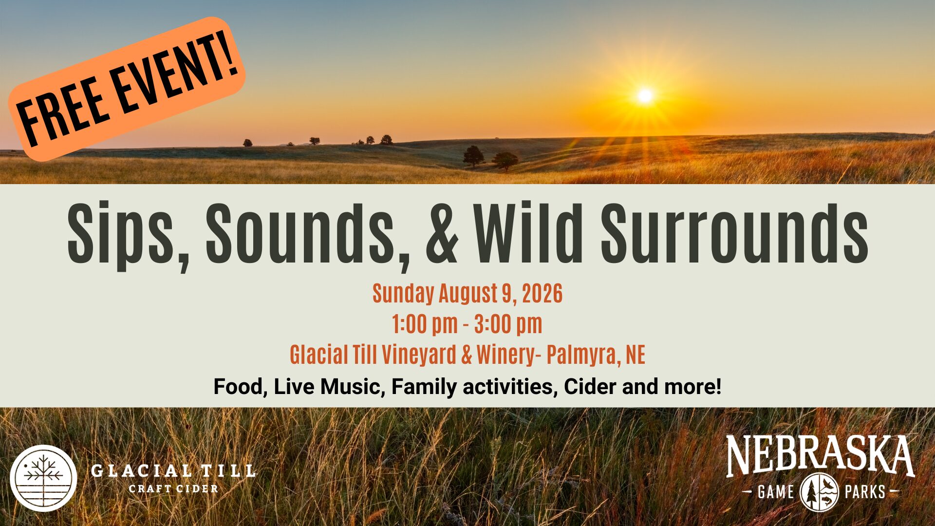 Event graphic for Sips, Sounds and Wild Surrounds.