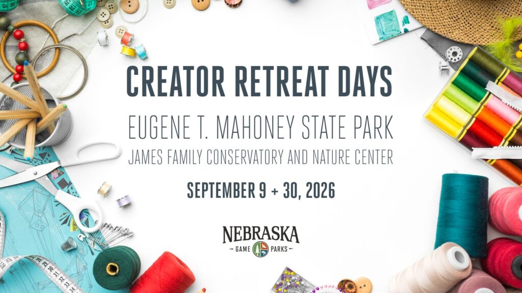 Event graphic for Creator Retreat Days at Mahoney State Park featuring arts and crafts materials.