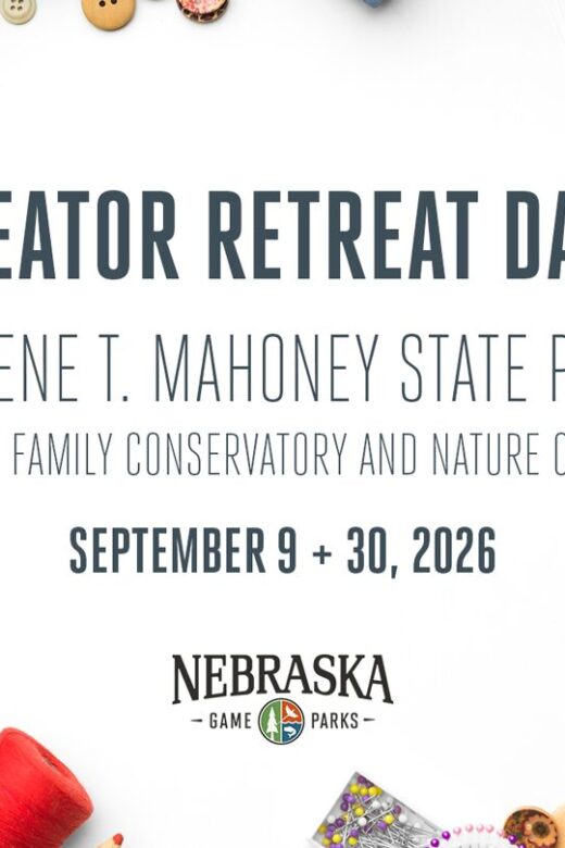 Event graphic for Creator Retreat Days at Mahoney State Park featuring arts and crafts materials.