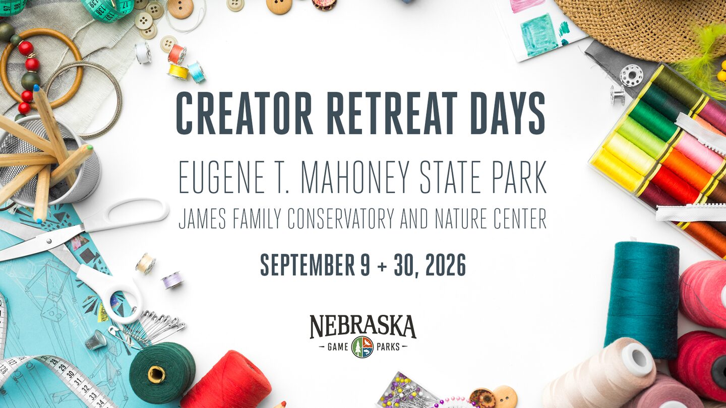 Event graphic for Creator Retreat Days at Mahoney State Park featuring arts and crafts materials.