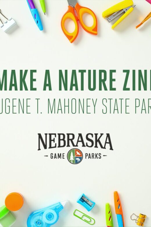 event graphic with arts and crafts supplies for Make a Nature Zine at Mahoney State Park.
