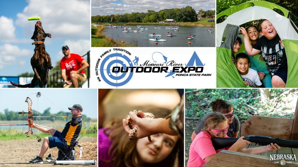 A collage of activities from the annual Missouri River Outdoor Expo at Ponca State Park.
