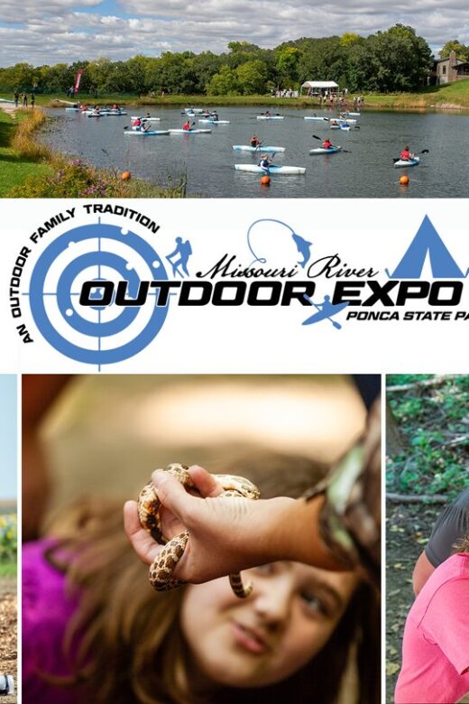 A collage of activities from the annual Missouri River Outdoor Expo at Ponca State Park.